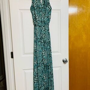 Leopard Print Sleeveless Maxi Dress - Green
